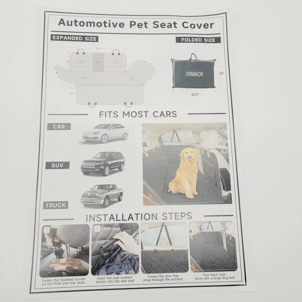 Waterproof Dog Car Seat Cover w/ Hard Bottom Extender for Truck SUV Anti-Scratch